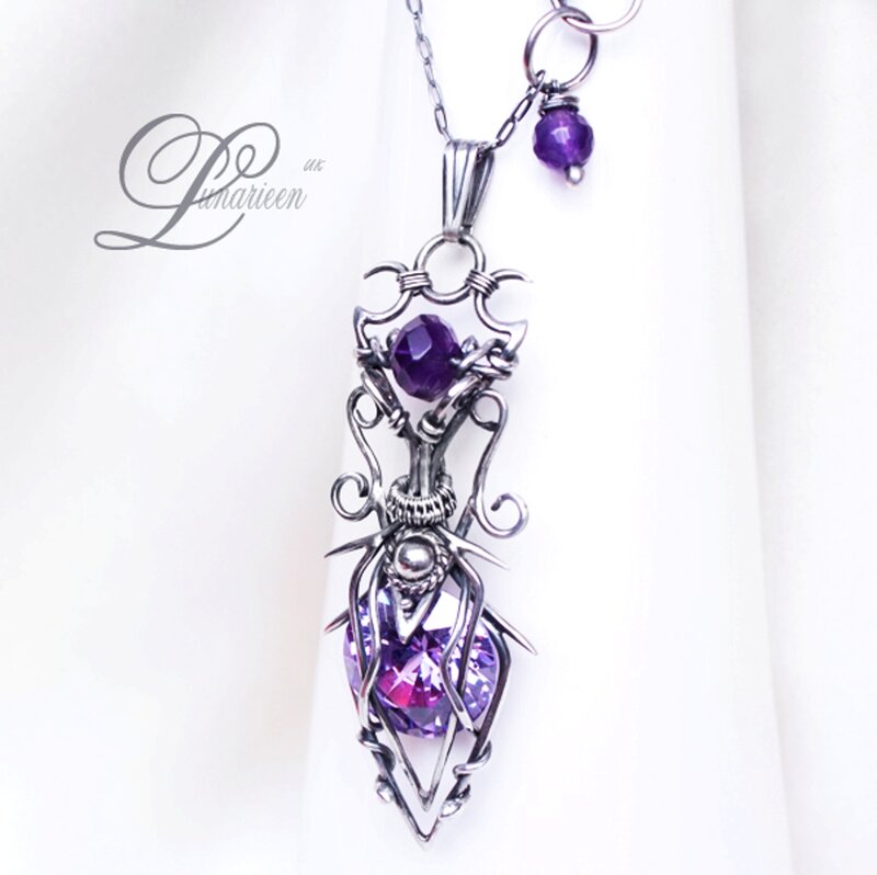 Purple Gemstone Pendant — Elegant, Photograph, Chain, Crystal