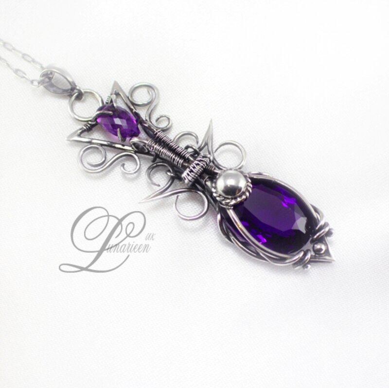Purple Gemstone Pendant — Elegant, Photograph, Chain, Silver Metal, Gemstones