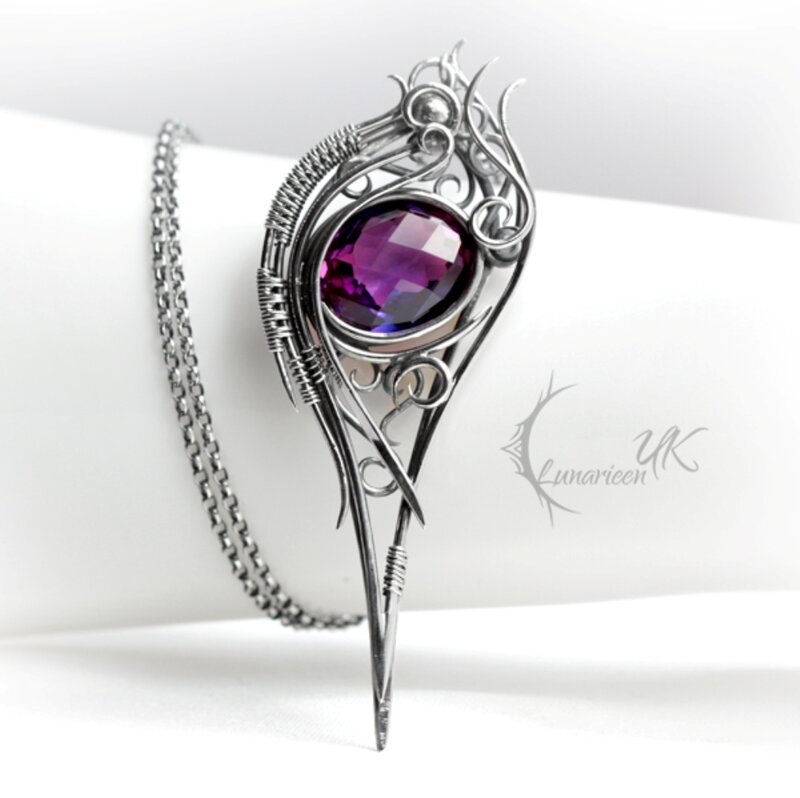 Purple Gemstone Pendant — Elegant, Photograph, Chain, Silver Metalwork