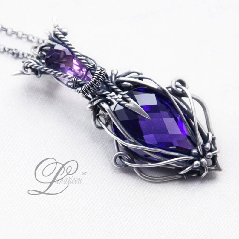 Purple Gemstone Pendant — Elegant, Photograph, Chain