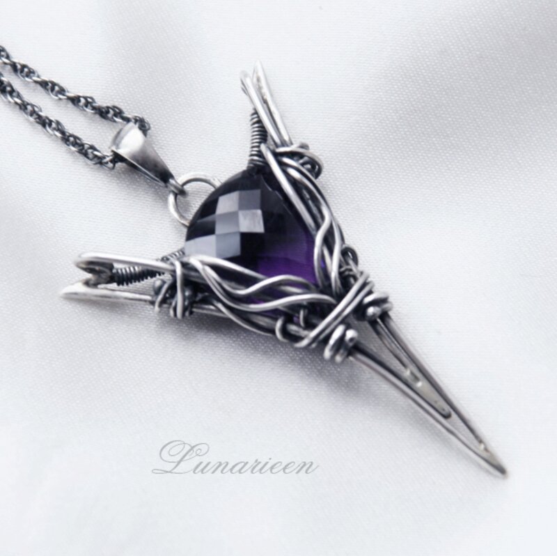 Purple Gemstone Pendant — Elegant, Photograph, Chain, Wire Wrapping