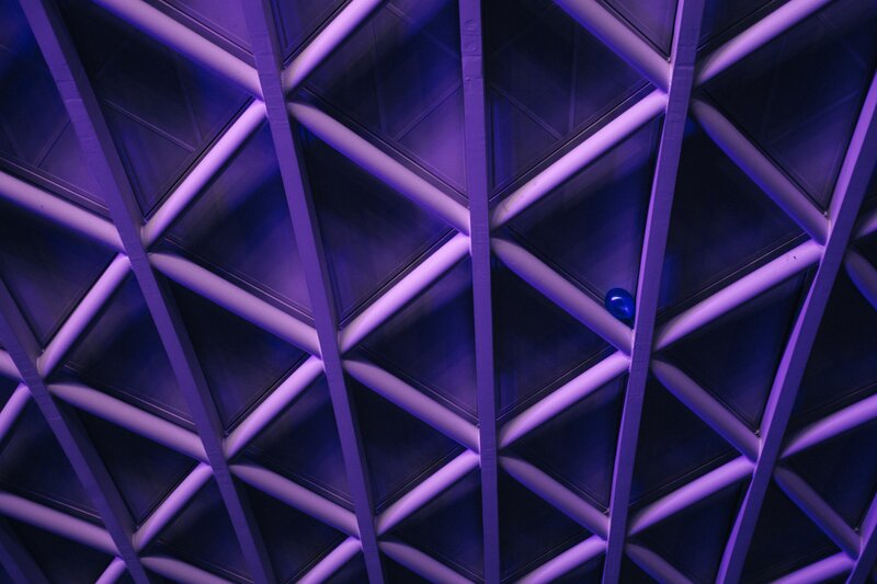 purple geometric ceiling structure