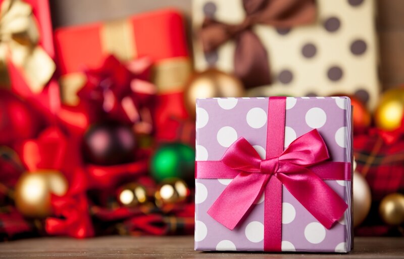 Purple Gift Box — Festive, Photograph, Red Ribbon