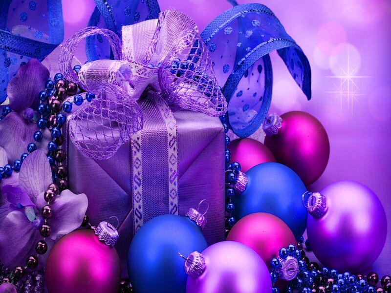 Purple Gift Box with Ornaments — Festive
