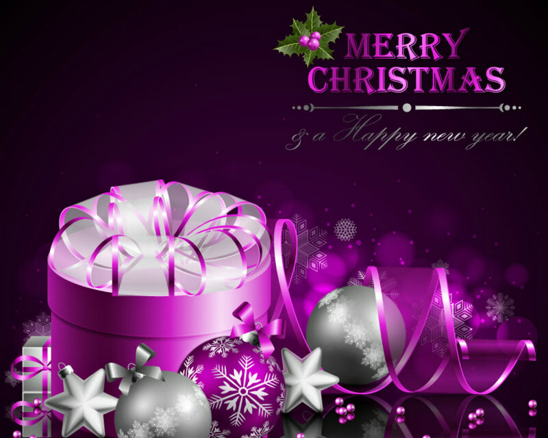 Purple Gift Box with Ornaments — Festive, Winter, Digital Art, Gifts