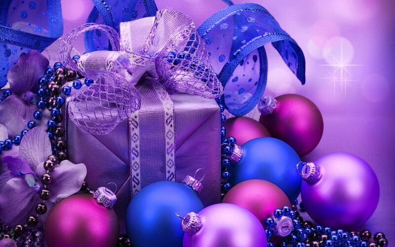 Purple Gift Box with Ornaments
