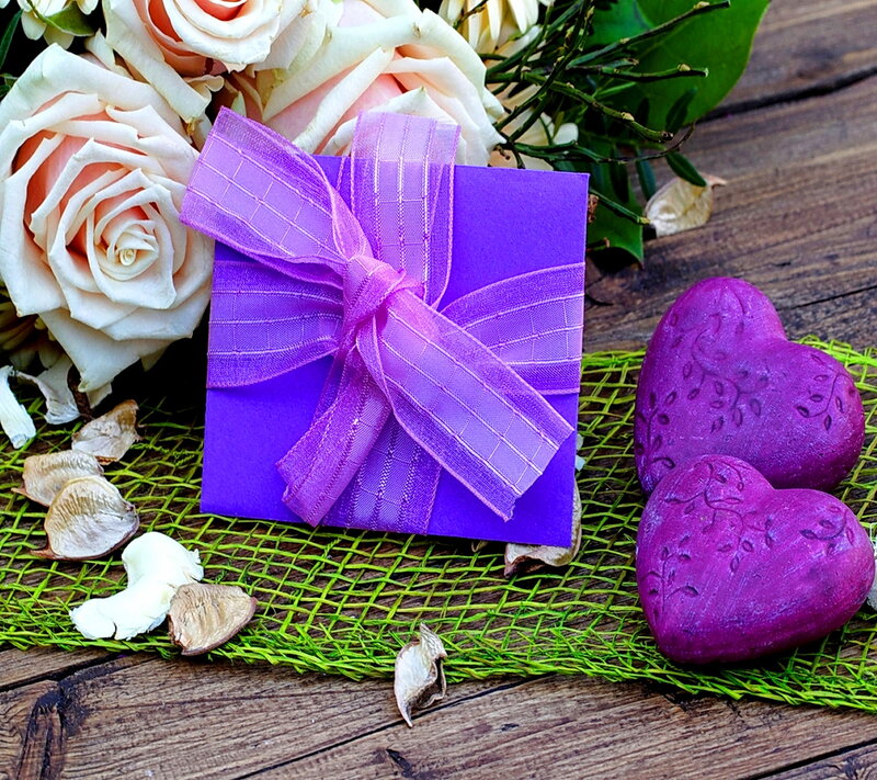 Purple Gift Box with Roses — Romantic