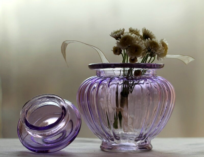 Purple Glass Vase with Flowers