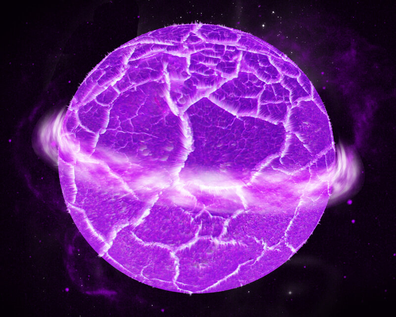 purple glowing cracked sphere