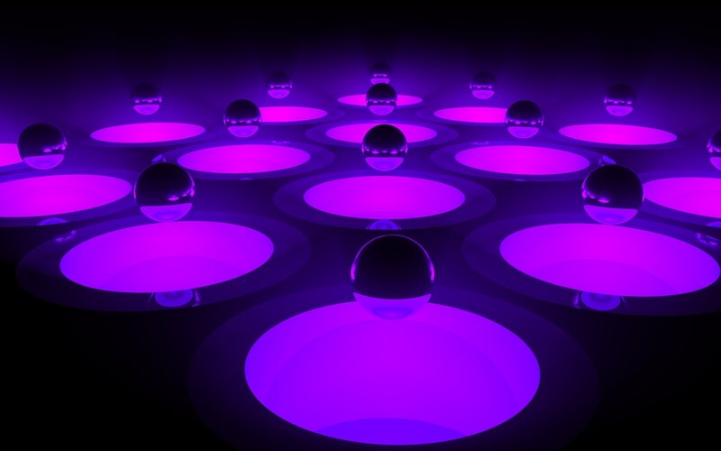 purple glowing spheres on platforms