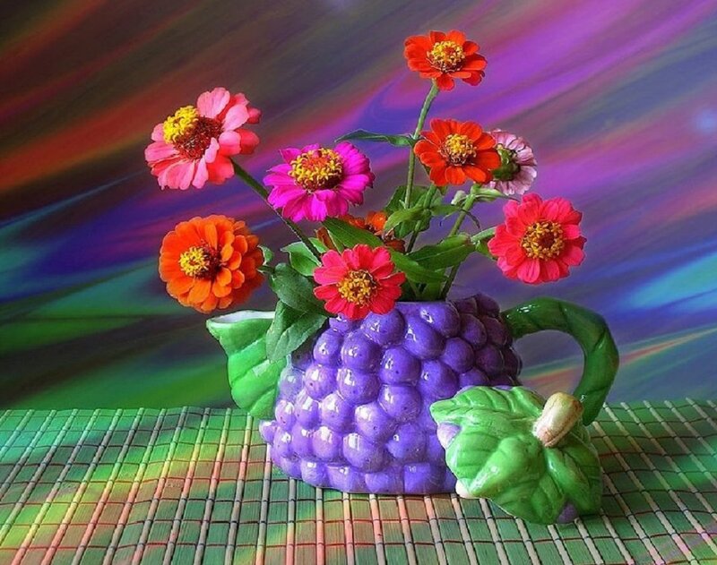 Purple Grape Vase with Flowers