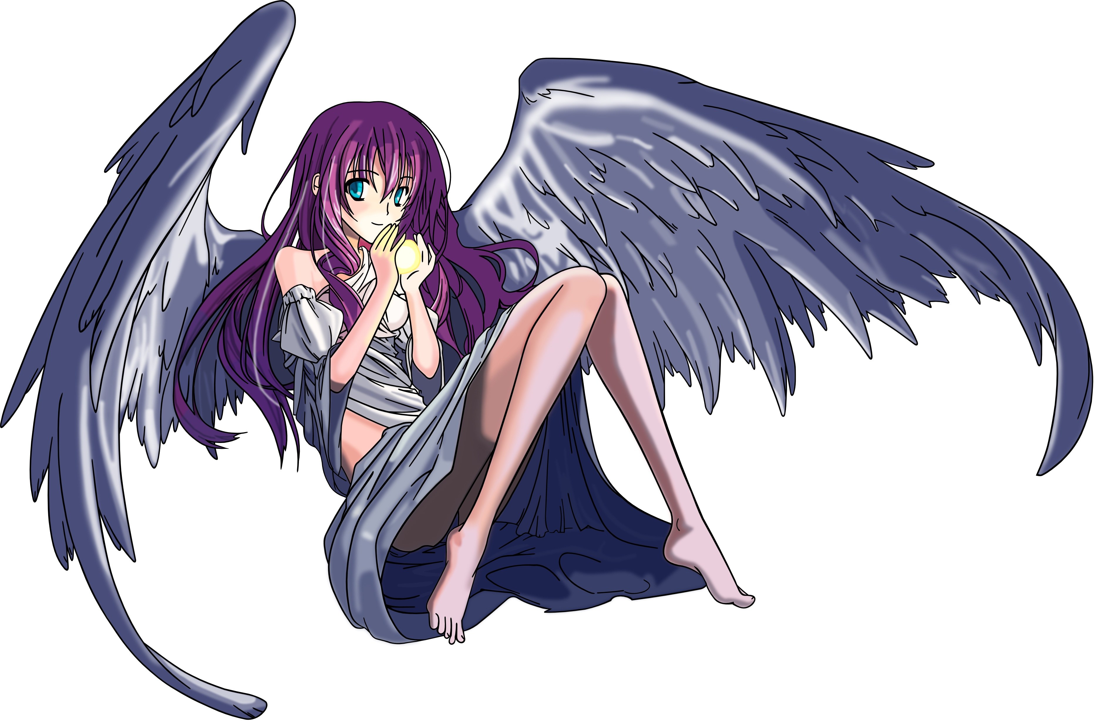 purple-haired angel with wings