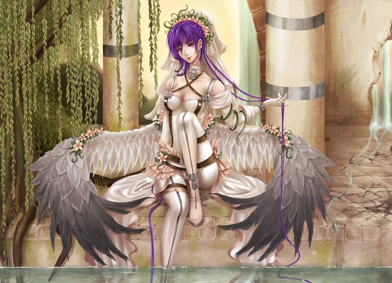 Purple-haired Angel Woman
