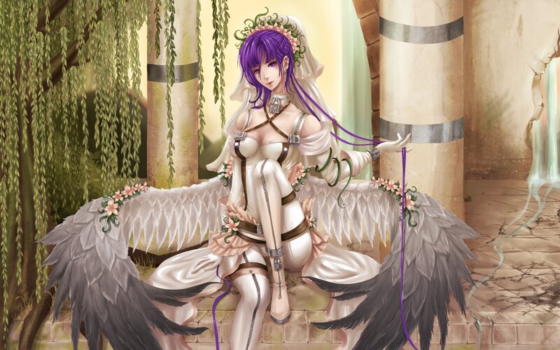 Purple-haired Angel Woman — White