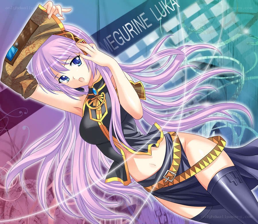 Purple-haired anime character in action