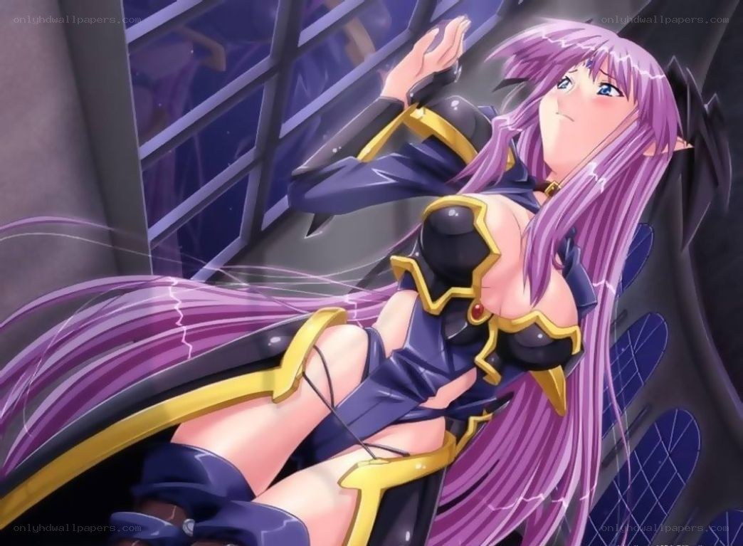 purple-haired anime character in armor