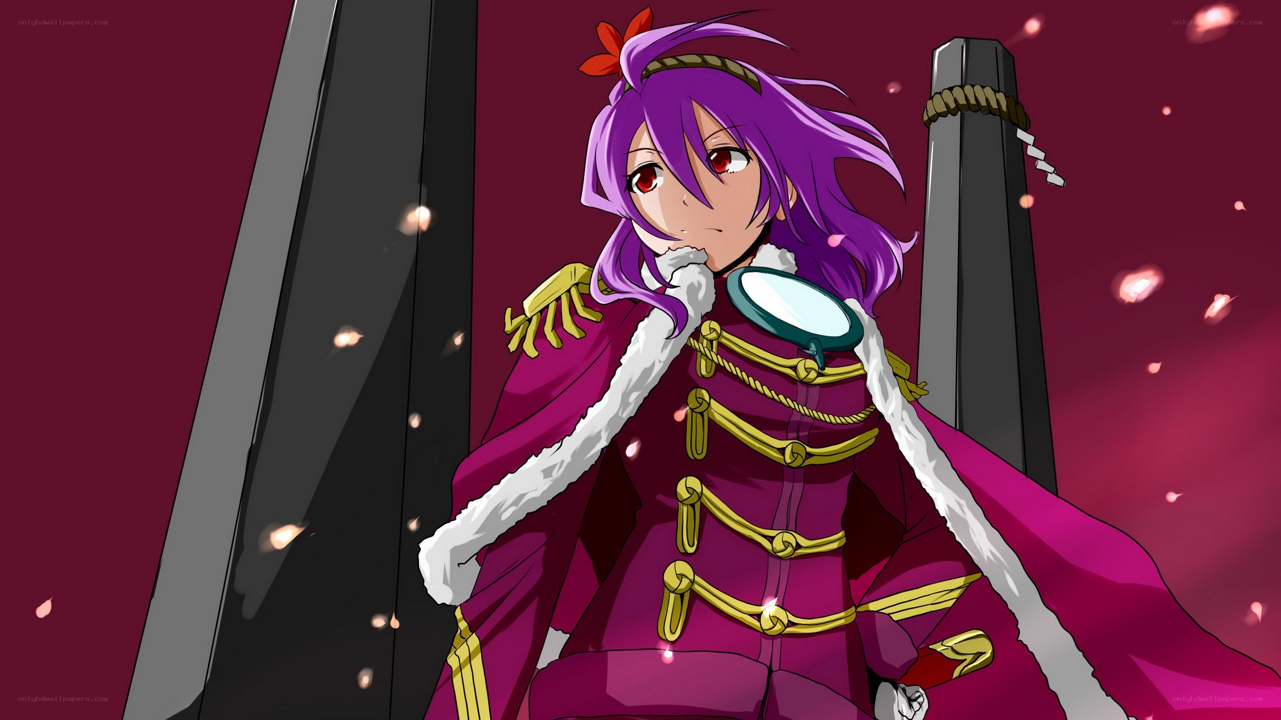 purple-haired anime character in uniform
