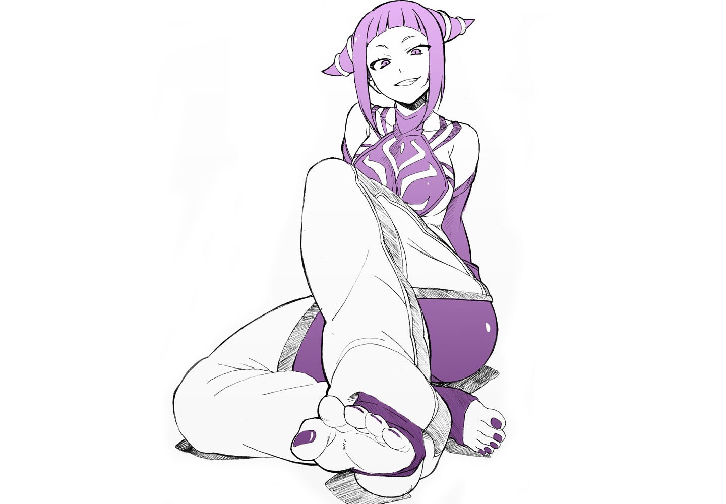 purple-haired anime character sitting
