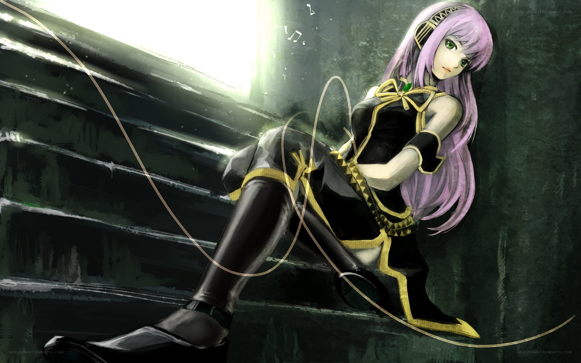 purple-haired anime character sitting
