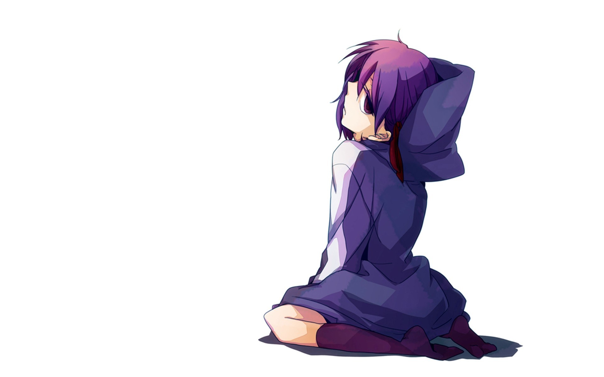 purple-haired anime character sitting