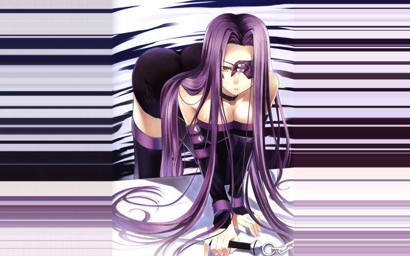 purple-haired anime character with eyepatch