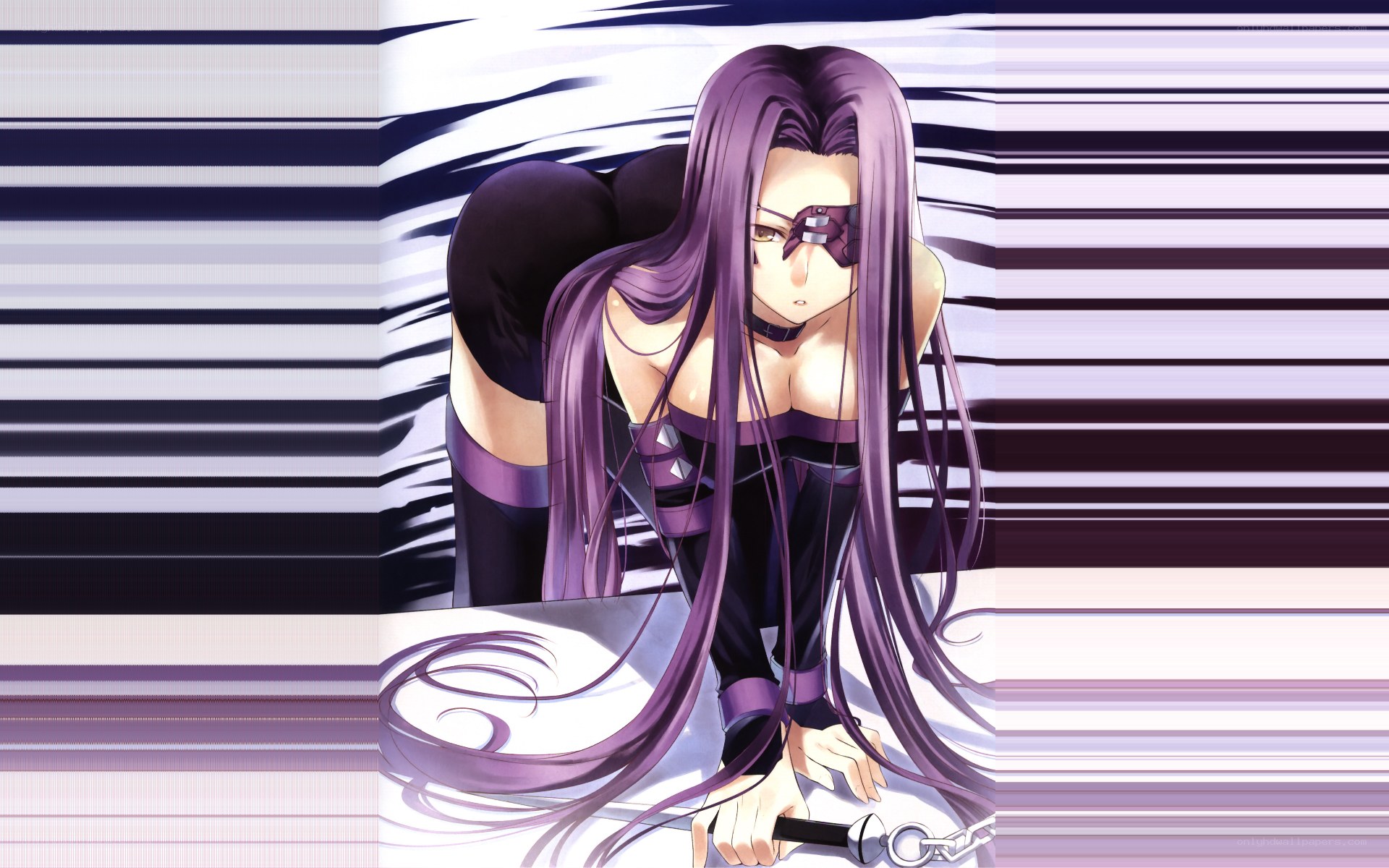 purple-haired anime character with eyepatch