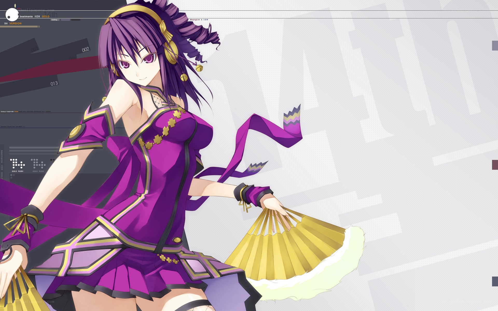 purple-haired anime character with fans