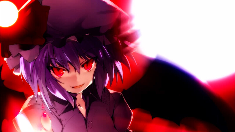 purple-haired anime character with red eyes