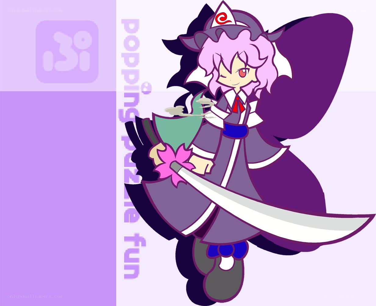 purple-haired anime character with sword