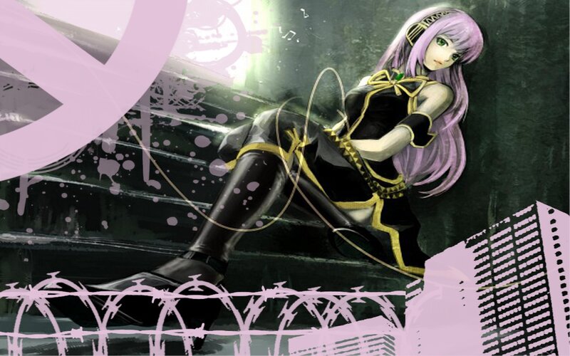 Purple-haired Anime Girl — Black, Dramatic, Digital Art
