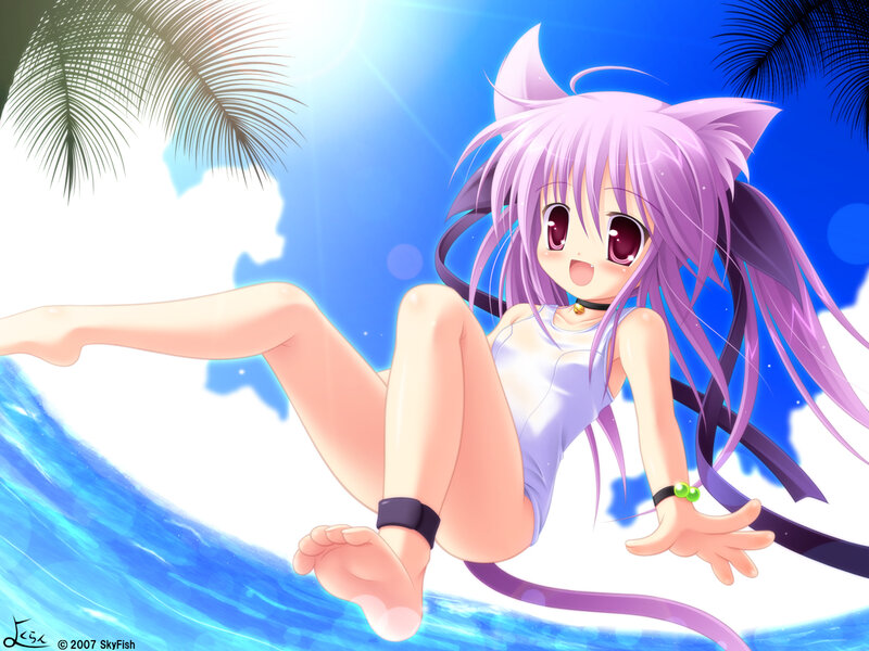 Purple-haired Anime Girl — Blue, Bright, Cheerful