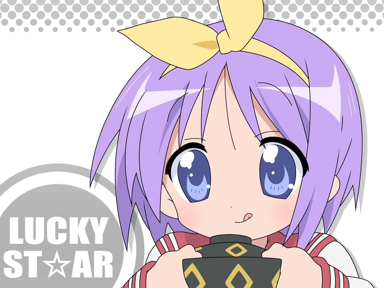 purple-haired anime girl drinking