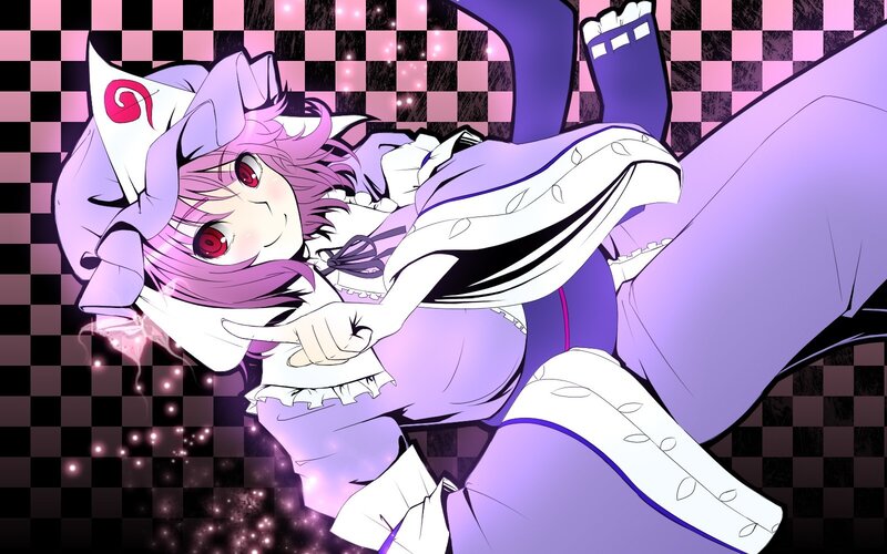 purple-haired anime girl in maid outfit