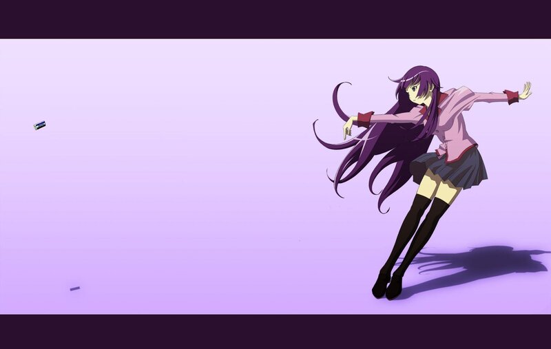 purple-haired anime girl in motion