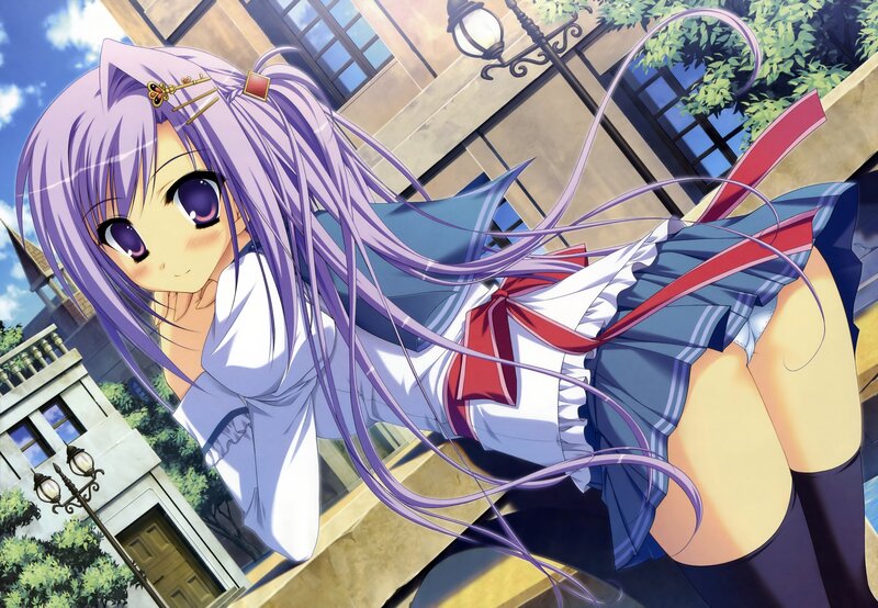 purple-haired anime girl in school uniform