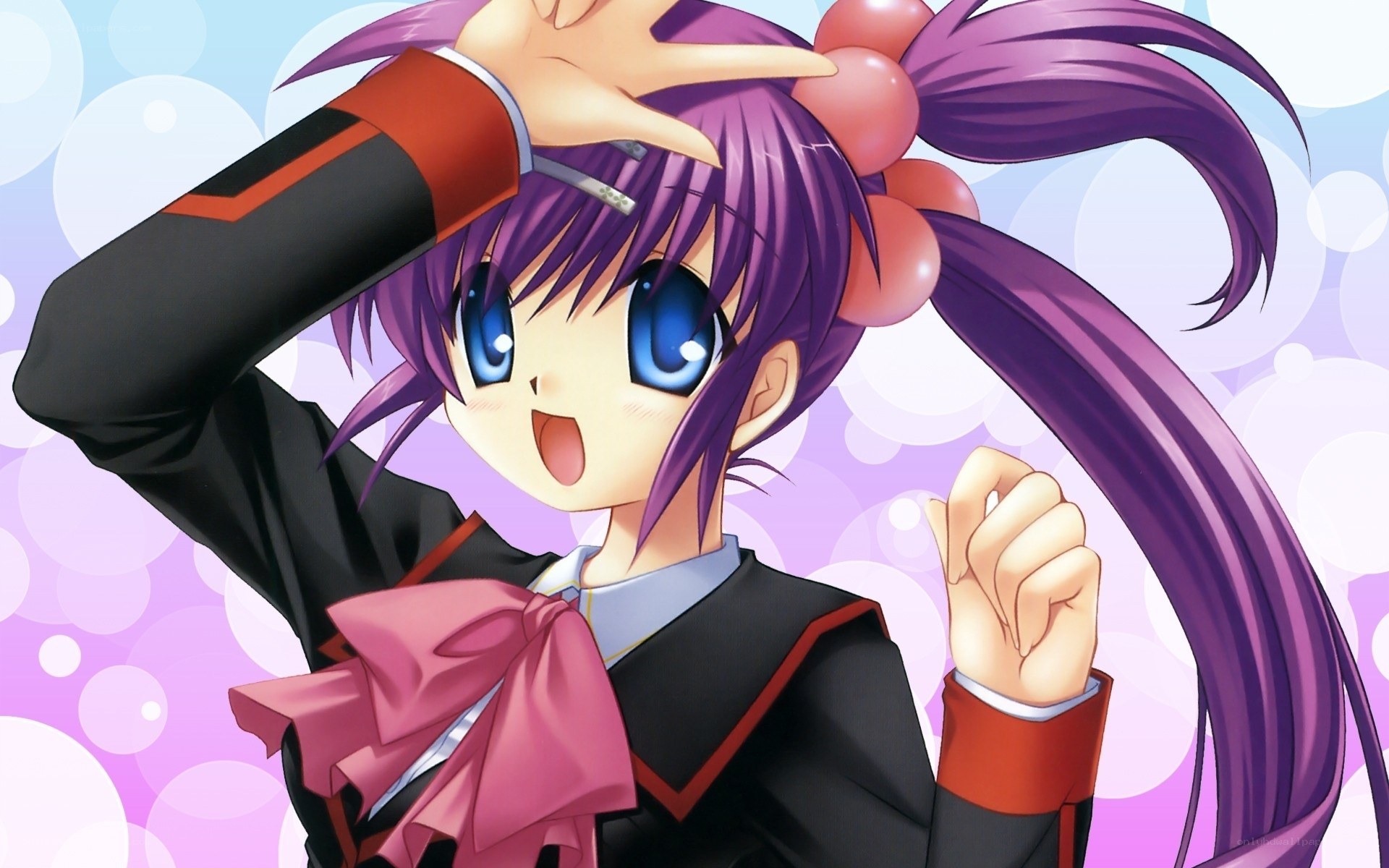 purple-haired anime girl in school uniform