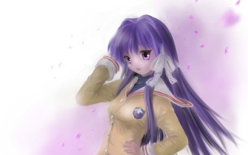purple-haired anime girl in uniform