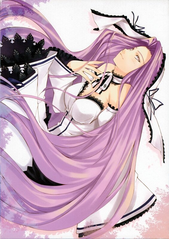 purple-haired anime girl in white dress