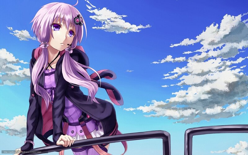 purple-haired anime girl on balcony