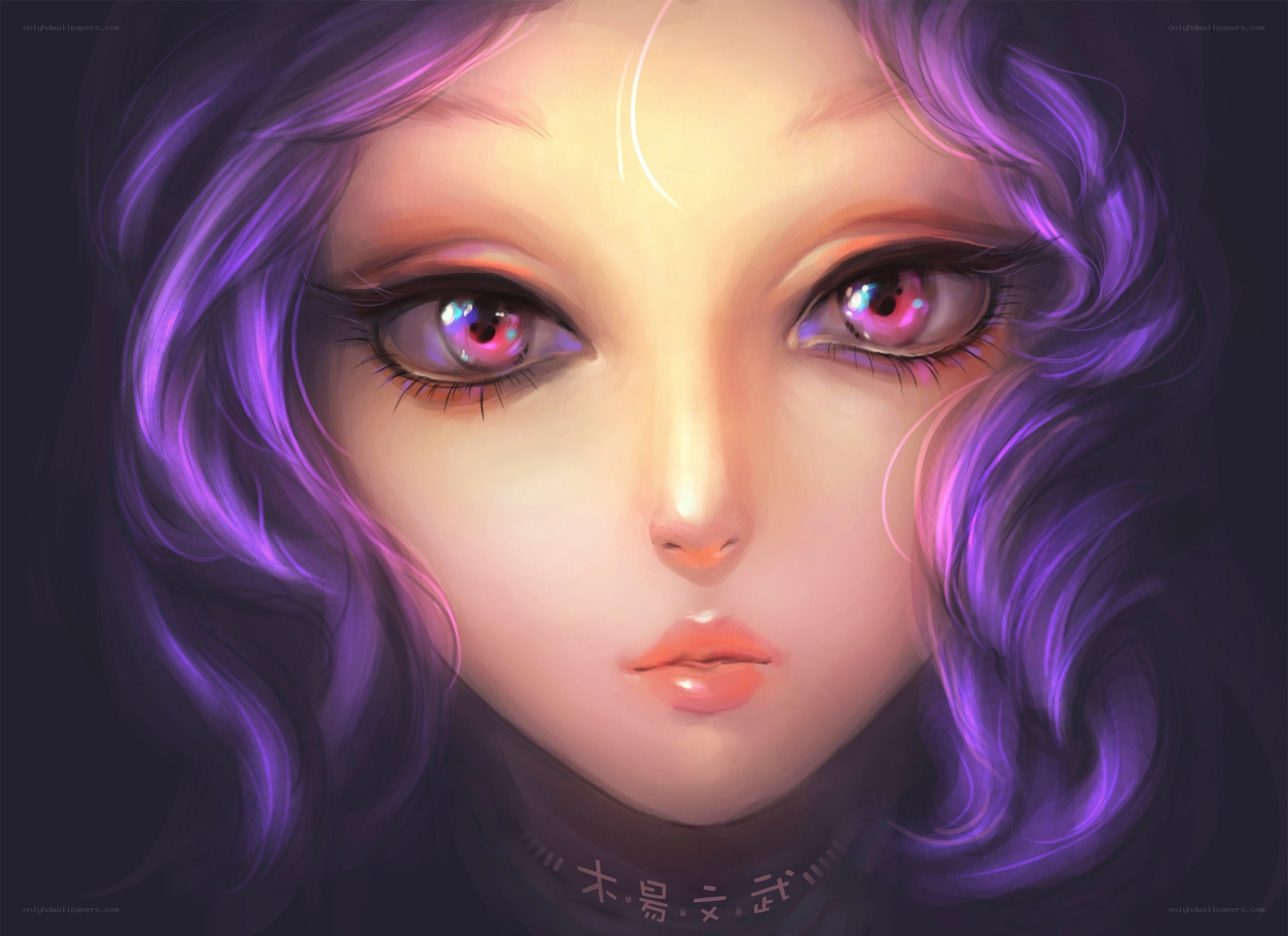 purple-haired anime girl portrait