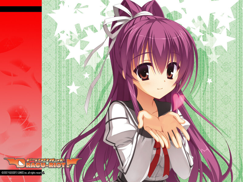 Purple-haired Anime Girl — Purple, Cheerful, School Uniform