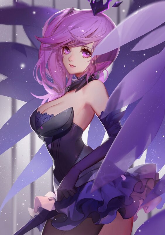 Purple-haired Anime Girl — Purple, Dramatic, Night, Digital Art, Wings