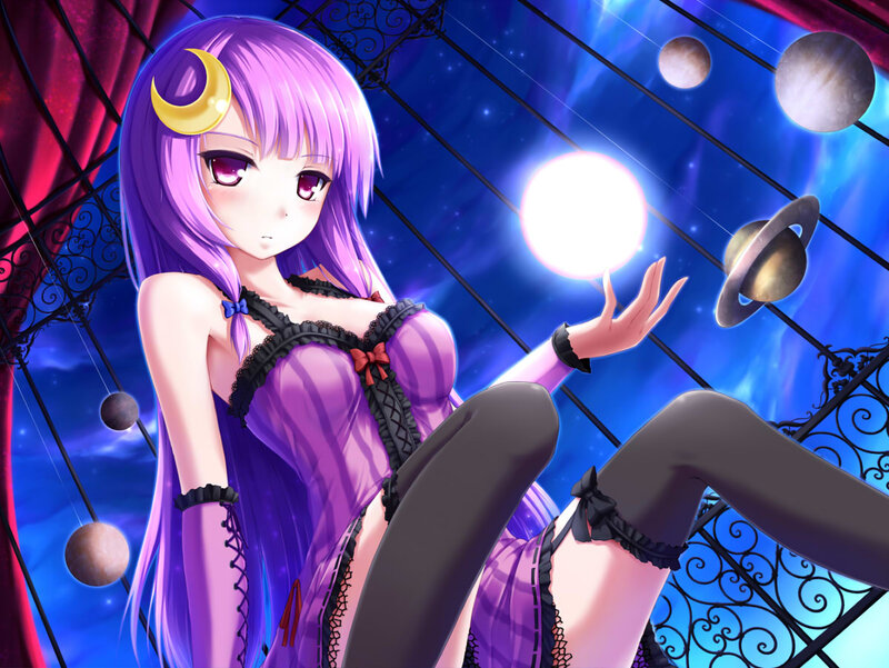 Purple-haired Anime Girl — Purple, Dramatic, Night, Planets