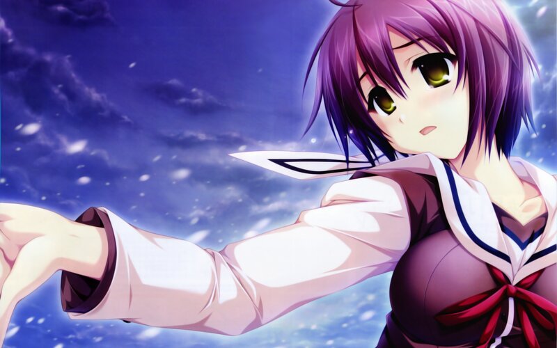 Purple-haired Anime Girl — Purple, Dramatic, Night, School Uniform
