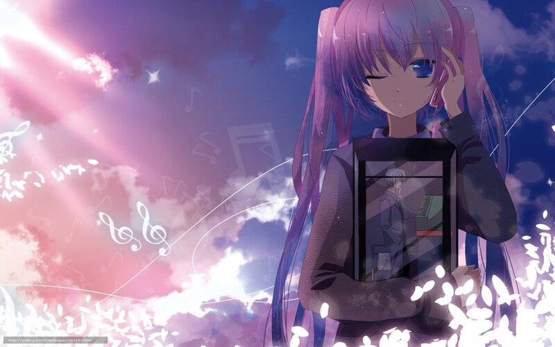 Purple-haired Anime Girl — Purple, Dreamy, Night, Music Notes