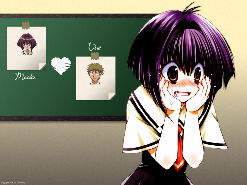 Purple-haired Anime Girl — Purple, Playful, Blackboard
