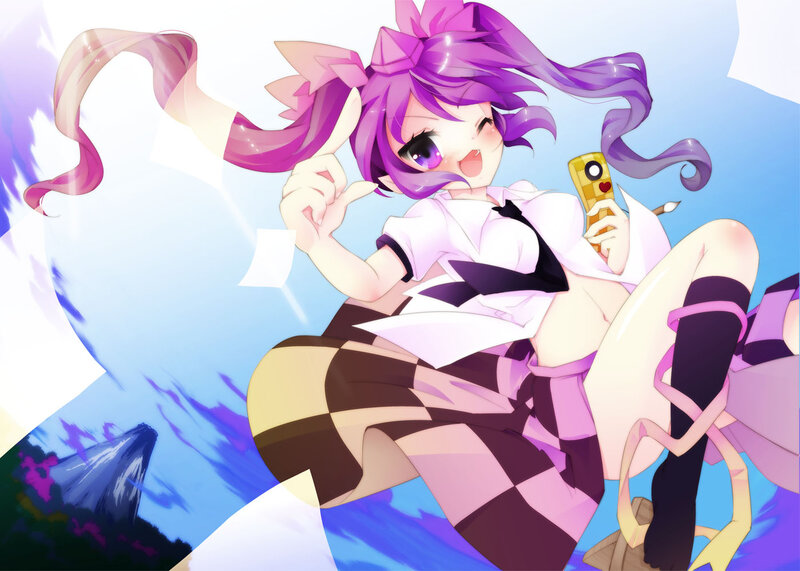 Purple-haired Anime Girl — Purple, Playful, Cell Phone