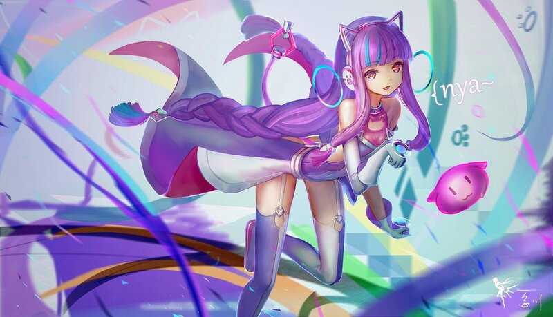 Purple-haired Anime Girl — Purple, Playful, Digital Art, Cat Ears