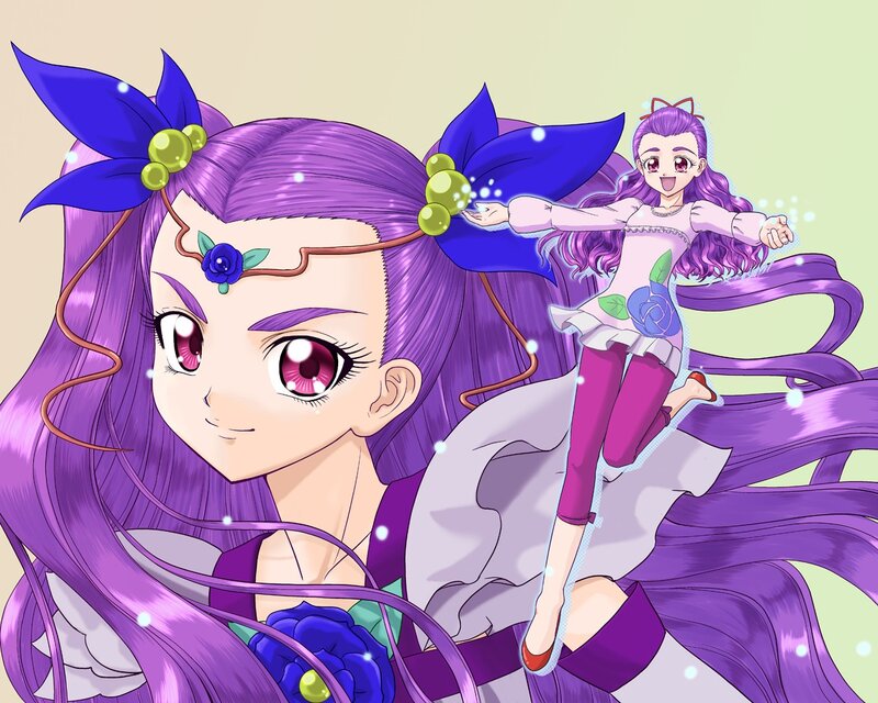 Purple-haired Anime Girl — Purple, Playful, Flower Accessory