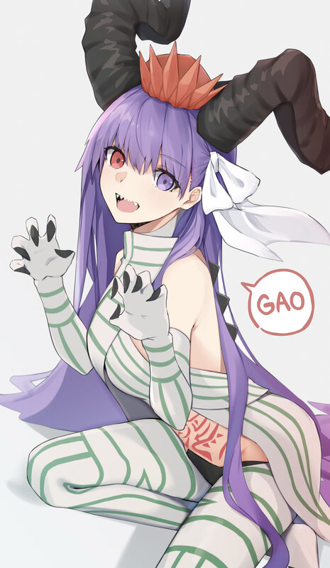 Purple-haired Anime Girl — Purple, Playful, Horns